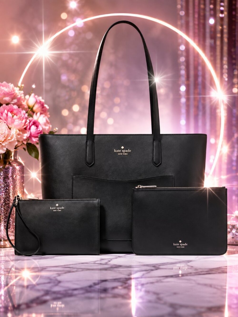Kate Spade Black Staci PVC Large Tote Set